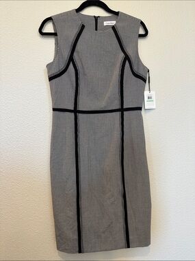 Calvin Klein Sheath Dress Size 8 Black White Houndstooth Sleeveless NWT